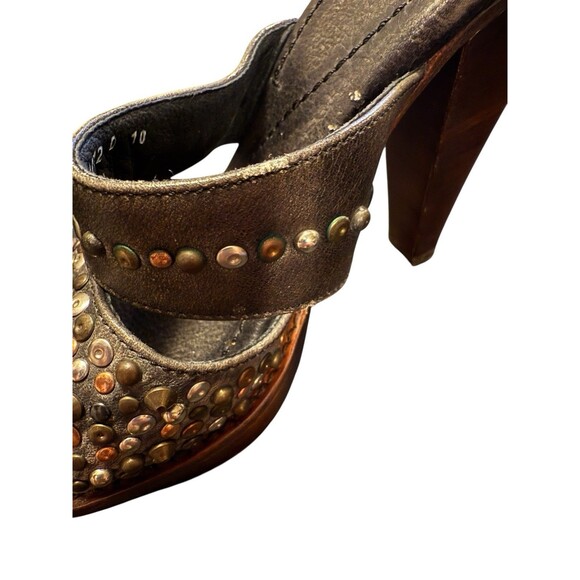 Frye Stone Studded Beaded Open Toe Wood Sole Platform Sandal Heel size 7 - Picture 7 of 10